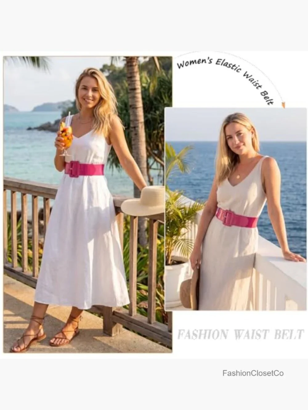 3 Inch Wide Stretchy Elastic Belt with Chunky Buckle for Dresses